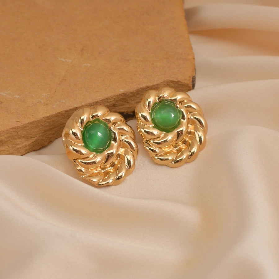 Oval Stones Earrings [304 Stainless Steel,18K Gold Plated]