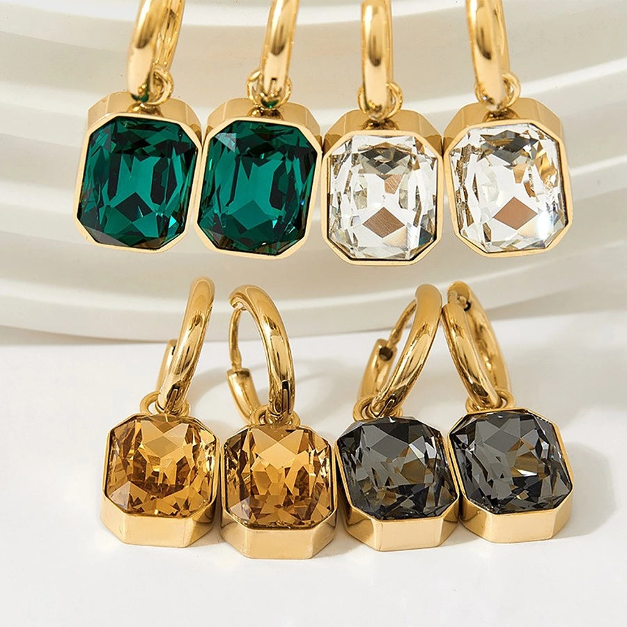 Square Zircon Drop Earrings [304 Stainless Steel,16K Gold Plated]