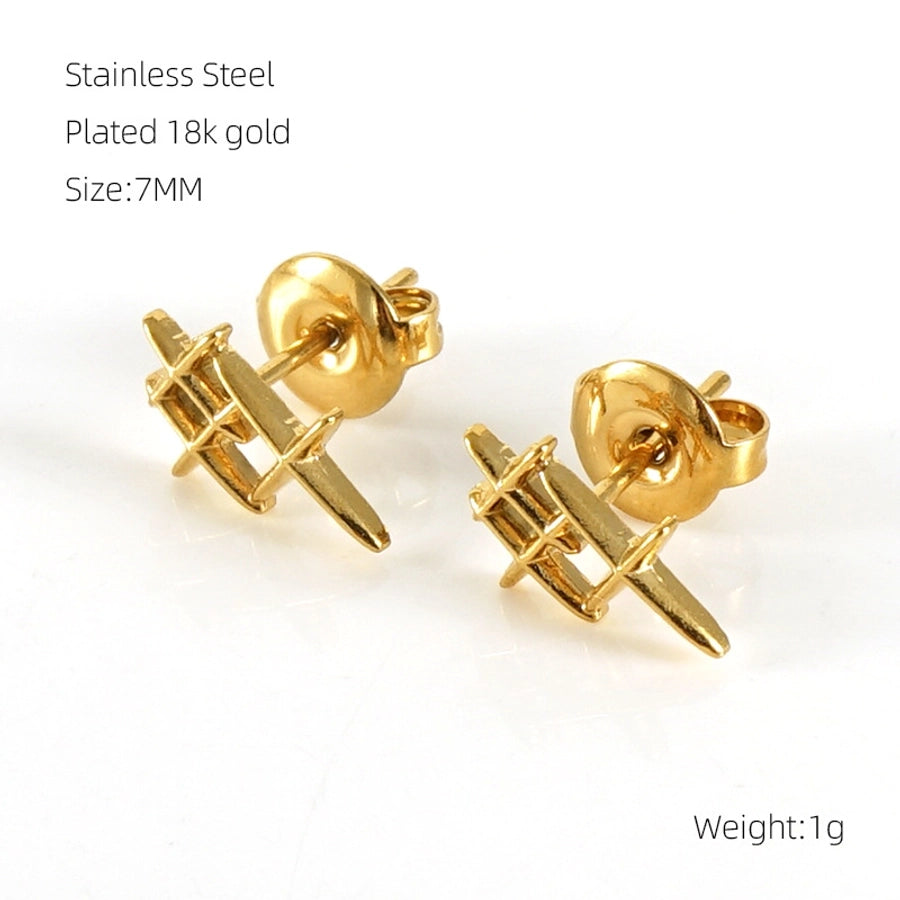 Star Heart Shape Airplane Earrings [304 Stainless Steel,18K Gold Plated]