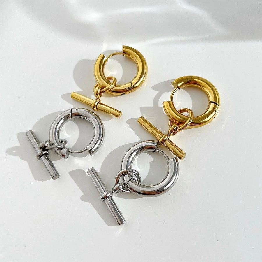 Bar Hoop Drop Earrings [304 Stainless Steel]