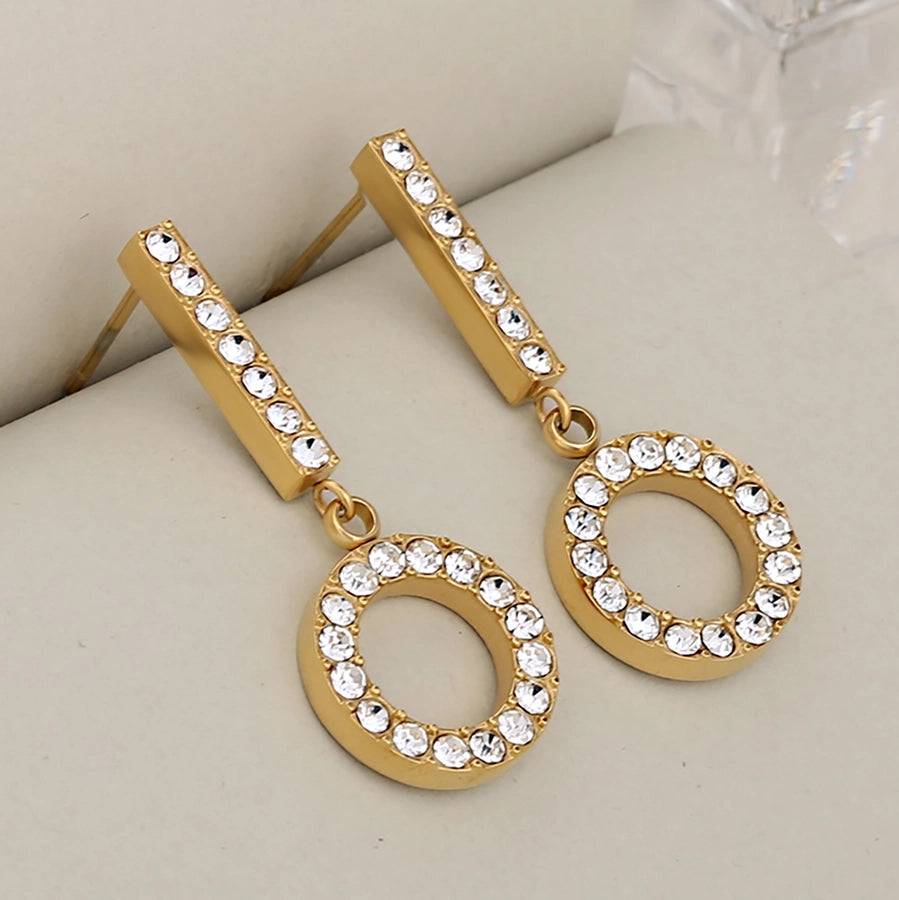 Hollow Heart Shape Plating Round Earrings [304 Stainless Steel,18K Gold Plated]