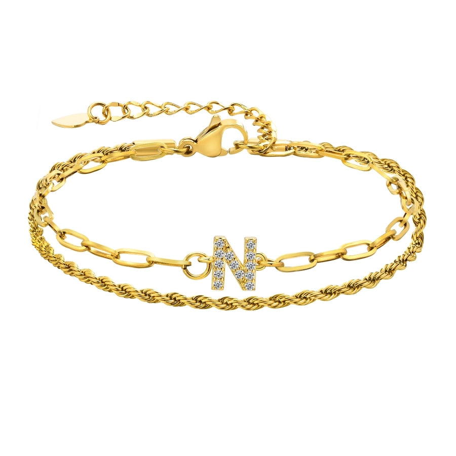 Letter Zircon Bracelets [201 Stainless Steel,Copper,18K Gold Plated]