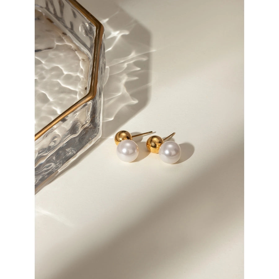 Round Artificial Pearl Earrings [304 Stainless Steel,18K Gold Plated]