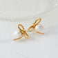 Artistic Bow Knot Artificial Pearls Earrings [304 Stainless Steel,16K Gold Plated]