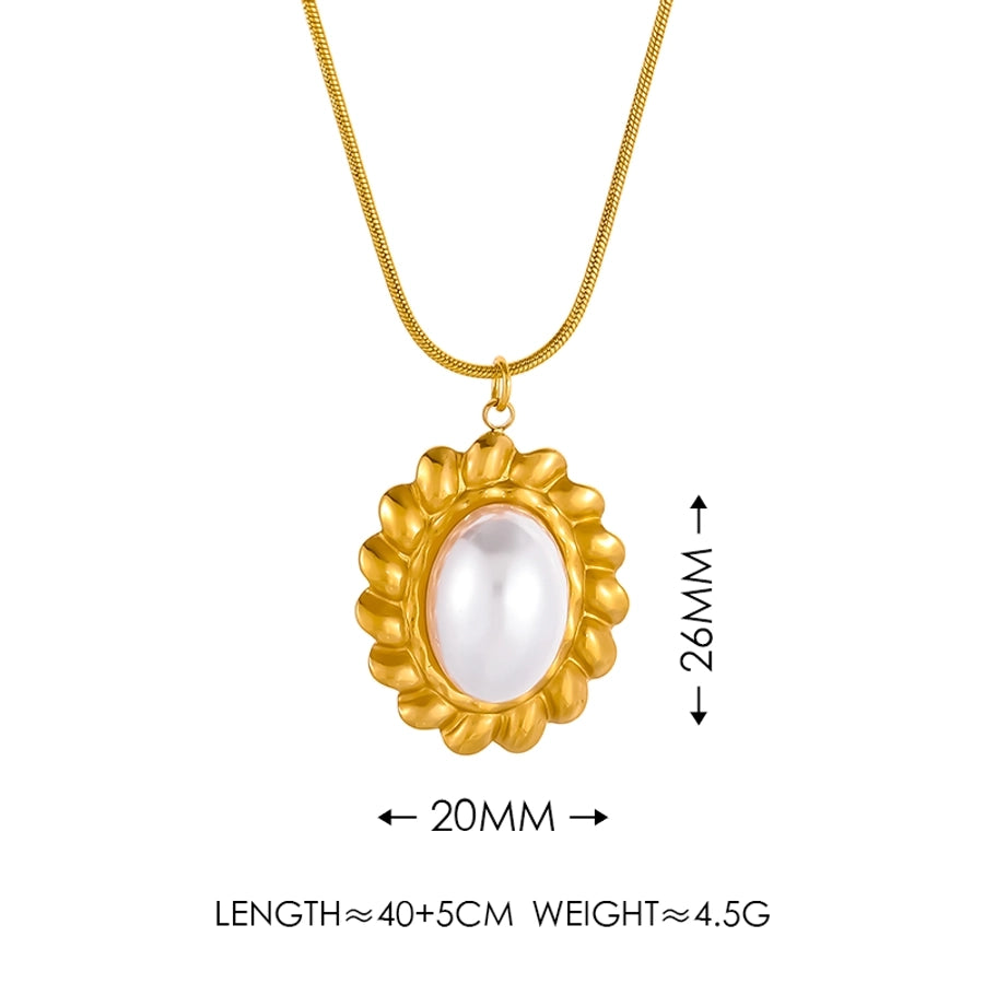 Collana/orecchini rotondi perle artificiali [acciaio inossidabile 304, oro 18K placcato]