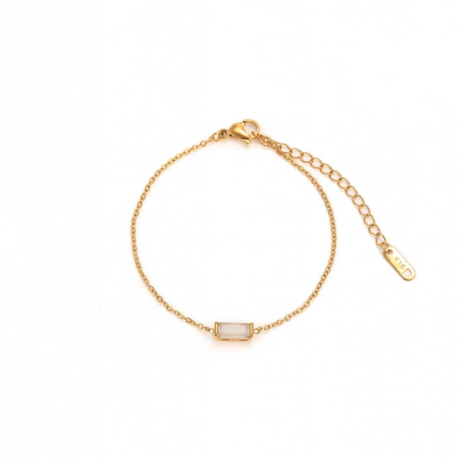 Rectangle  Zircon Bracelets [201,304 Stainless Steel,18K Gold Plated]