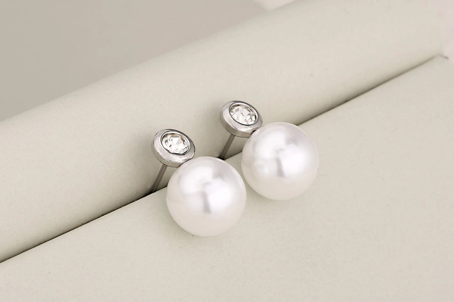 Round Pearl Stud Earrings Set [304 Stainless Steel]