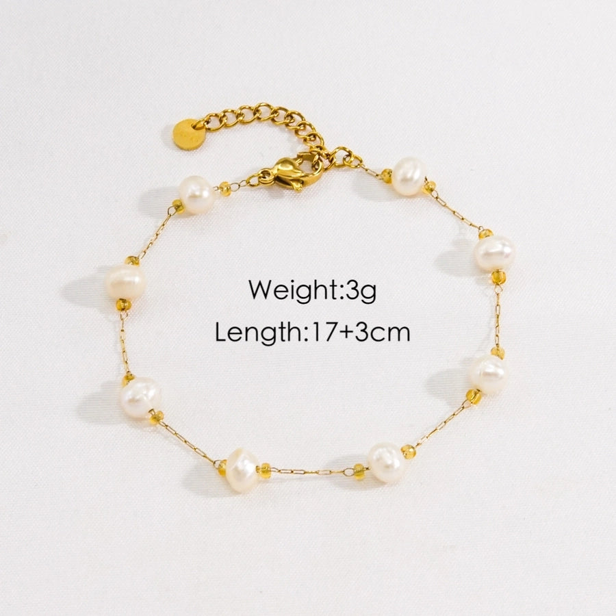 Freshwater Pearl Bracelet/Anklet/Necklace [304 Stainless Steel,14K Gold Plated]