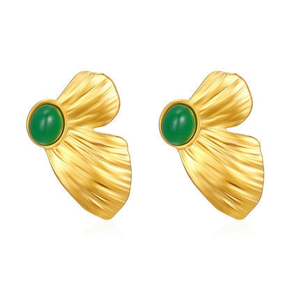 Green Bead Butterfly Earrings [304 Stainless Steel]