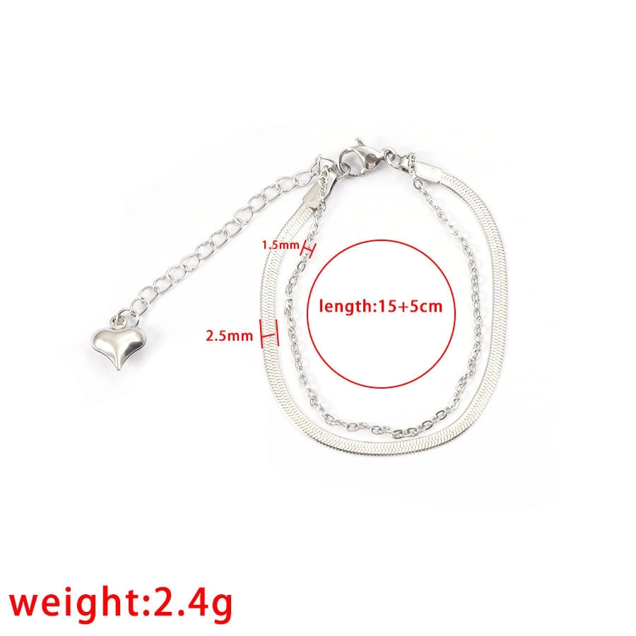 Flat Silver Chain Heart Bracelet [304 Stainless Steel]