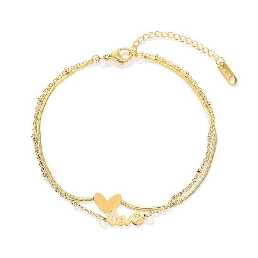 Love Heart Double Anklet [304 Stainless Steel, 18K Gold Plated]