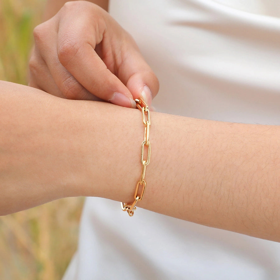 Rectangle Paperclip Chain Bracelet [Stainless Steel,18K Gold Plated]