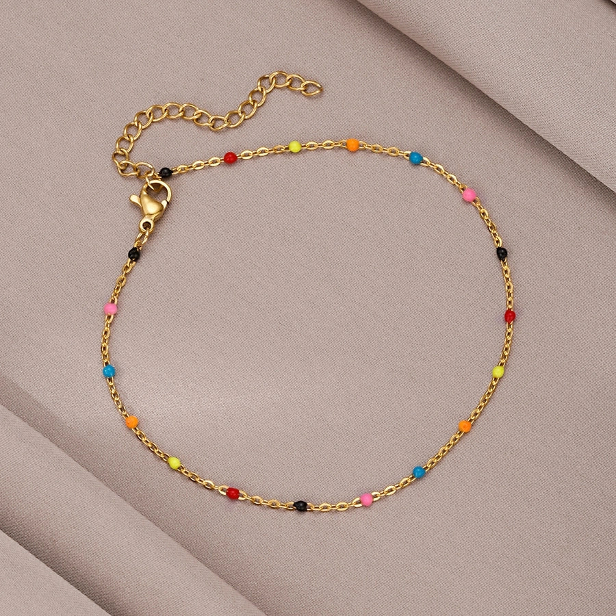 Colored Beads Anklet [Stainless Steel]