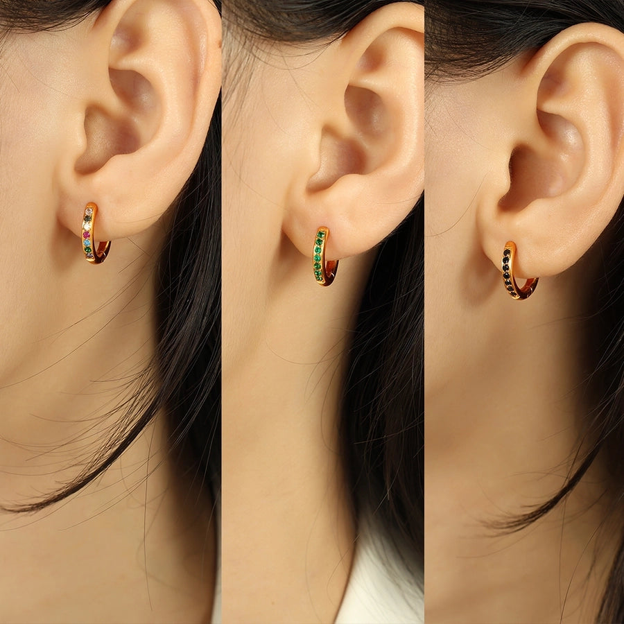 Colored Rhinestones Hoop Earrings [304 Stainless Steel,18K Gold Plated]