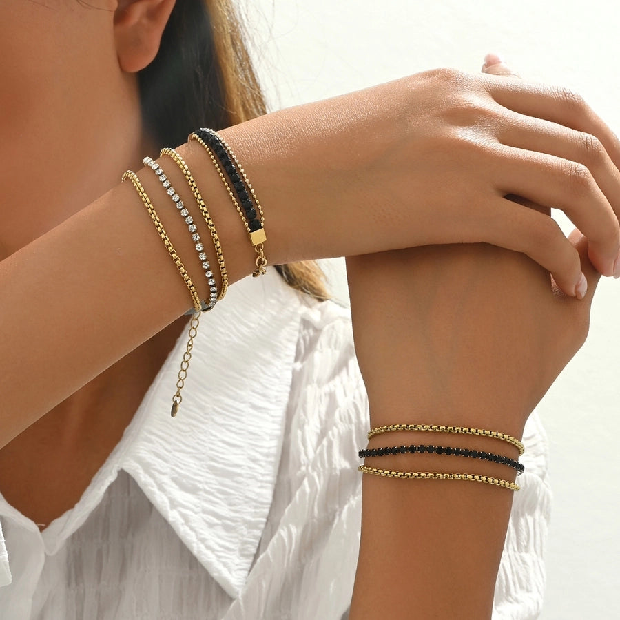 GlamShiny Lines Rhinestones Bracelets [304 Stainless Steel, 14K Gold Plated]