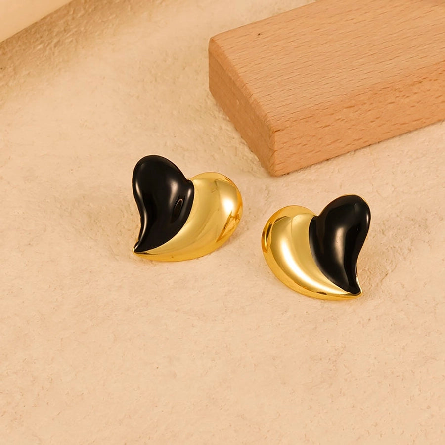 Heart Shape Color Earrings [304 Stainless Steel,18K Gold Plated]