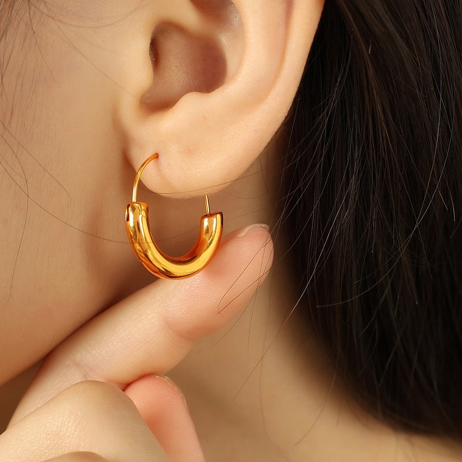 Semicircle Hoop Earrings [304 Stainless Steel,18K Gold Plated]