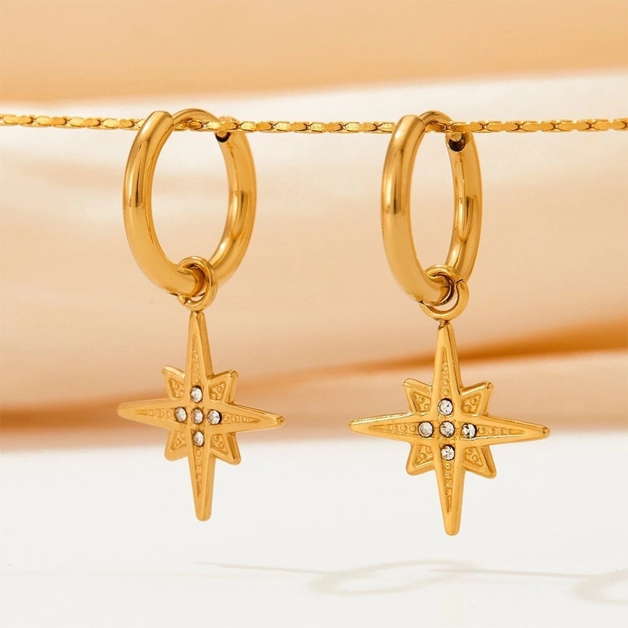 Rhinestone Drop Stars Earrings [304 Stainless Steel,16K Gold Plated]