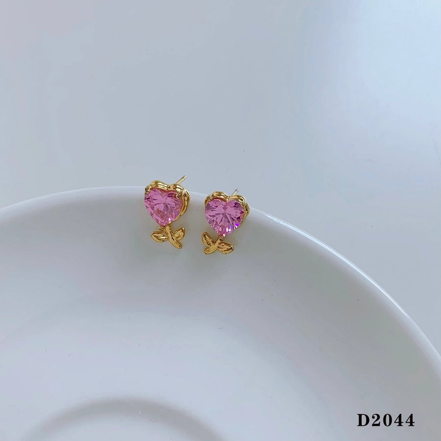 Heart Shape Zircon 1Earrings [304 Stainless Steel,16K Gold Plated]