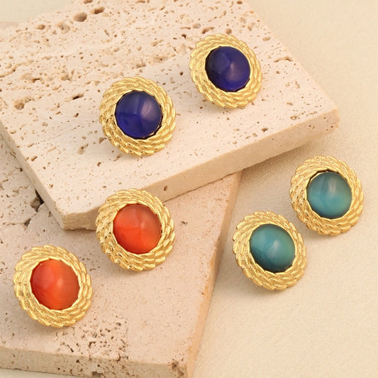 Opal Round Earrings [304 Stainless Steel,18K Gold Plated]