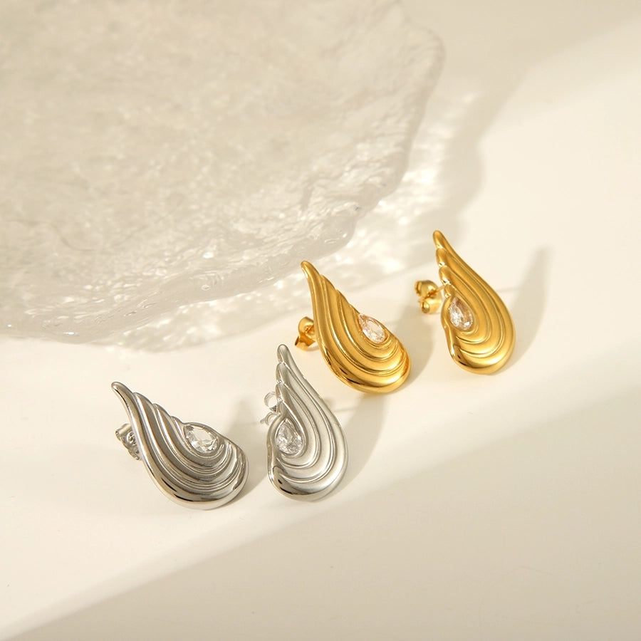 Wings Zircon Earrings [304 Stainless Steel,18K Gold Plated]