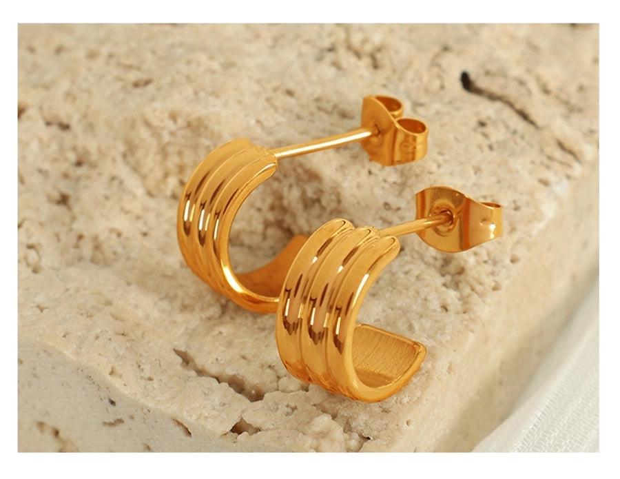 C Shape Polishing Earrings [304 Stainless Steel,18K Gold Plated]