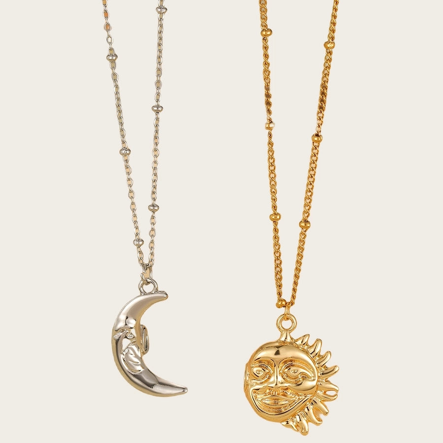 Artistic Sun Moon Duo Necklaces [304 Stainless Steel,18K Gold Plated]