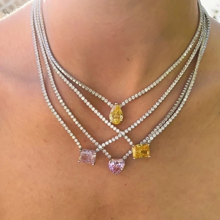 Zircon Pink Yellow Necklace [201,304 Stainless Steel]