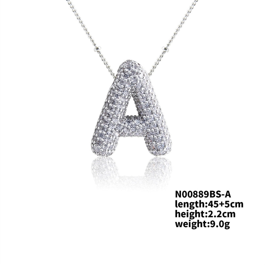 Three-dimensional Letter Zircon Pendant Necklace [304 Stainless Steel,Copper]