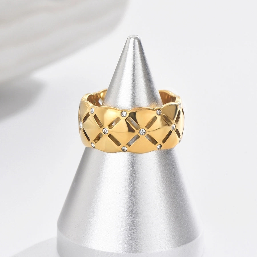 Firkantede rhinestones ring [304 rustfritt stål 14K gullbelagt]