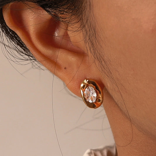 Oval Zircon 1Earrings [201 acciaio inossidabile, oro 18K placcato]