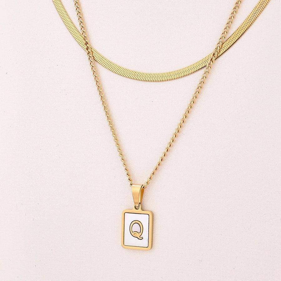 Letter RectanglePendant Necklace[304 Stainless Steel, 18K Gold Plated]