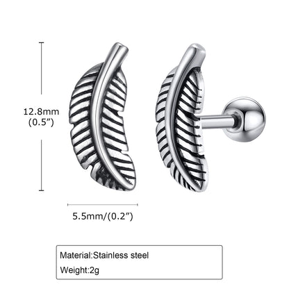 Retro Feather Stoving Varnish Stud Earrings [201 Stainless Steel]