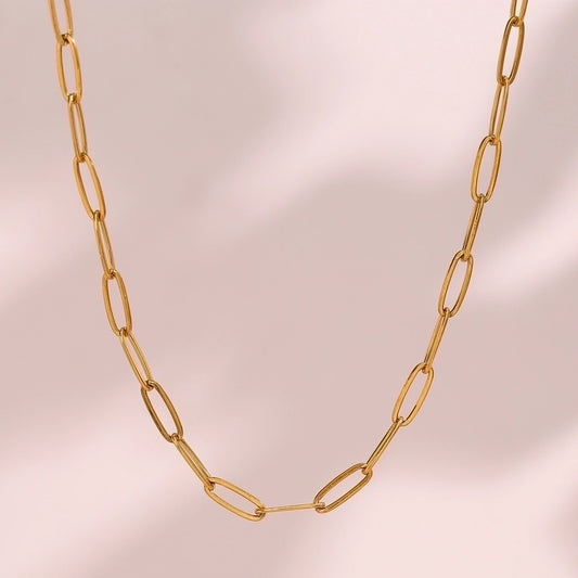 Paperclip -ketting ketting [304 roestvrij staal, 18K vergulde goud]