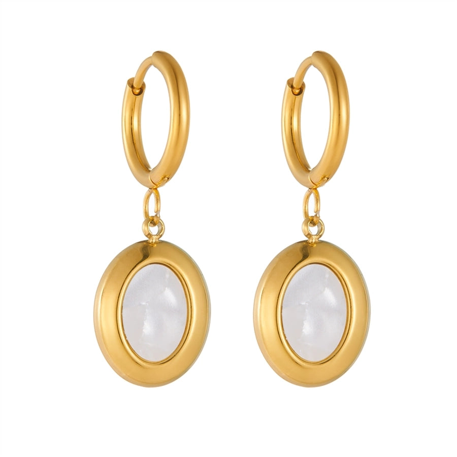 Square Oval Shell Drop Earrings [304 Stainless Steel,18K Gold Plated]