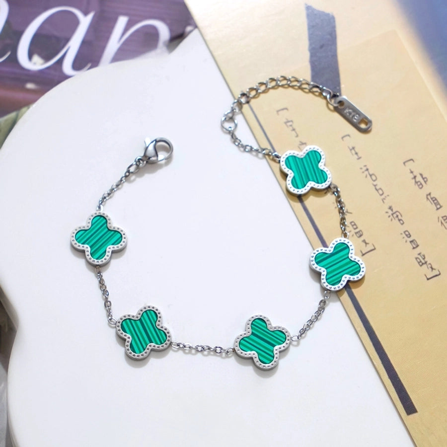 Four Leaf Clover Acrylic Silver Bracelet [304 Stainless Steel]