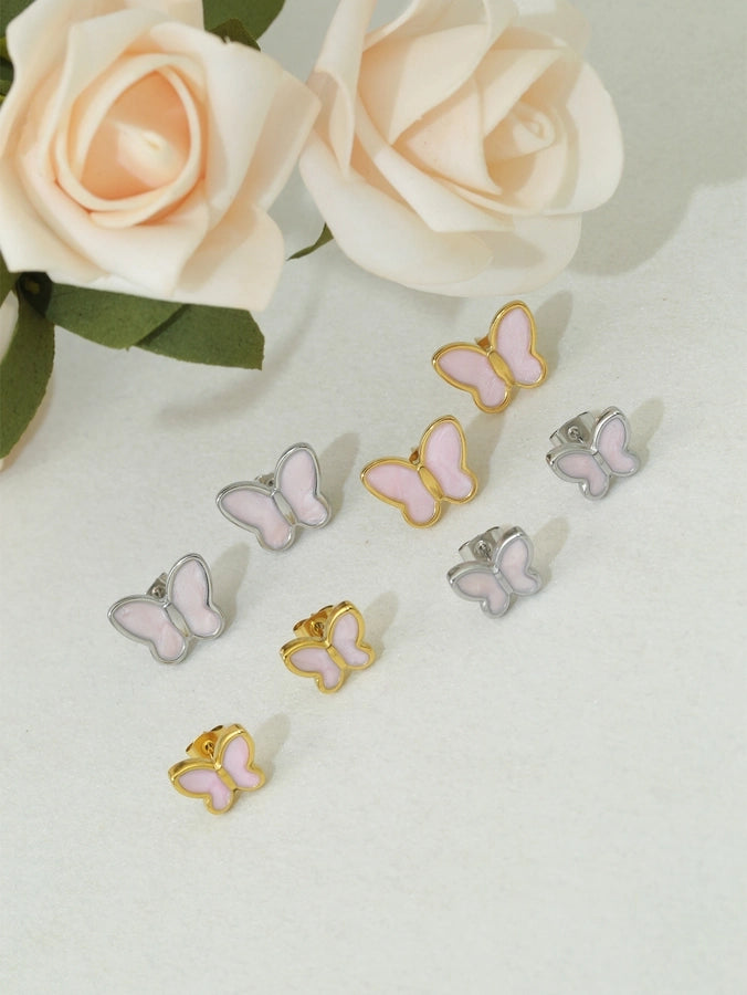 Butterfly Stud Earrings [304 Stainless Steel,18K Gold Plated]