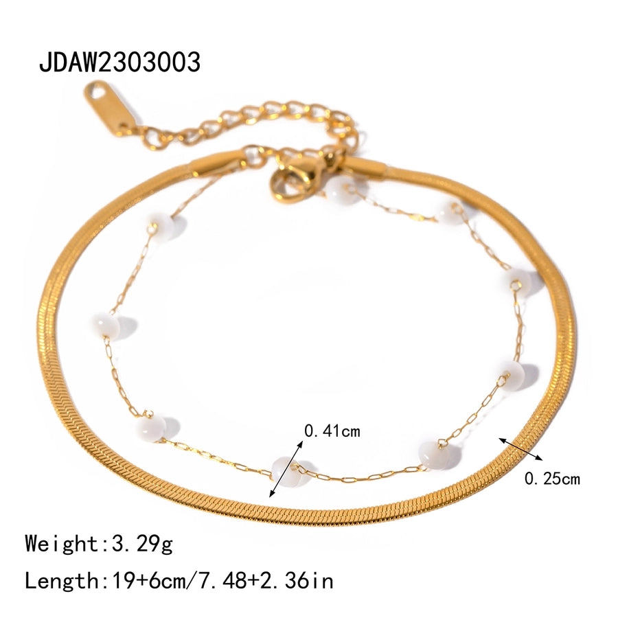 Pearl Snake Chain Layered Anklet [304 Stainless Steel, 18K Gold Plated]