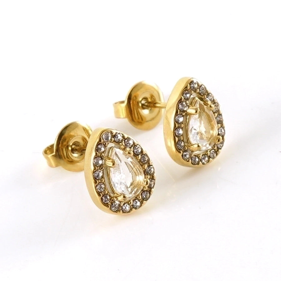 Glam Sun Water Droplets  Rhinestones Earrings [Stainless Steel,18K Gold Plated]