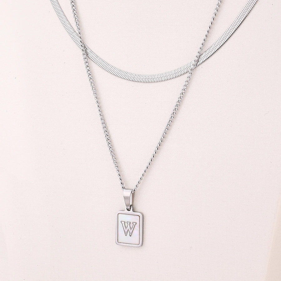 Collana rettangolo di lettere in stile semplice casual d'argento [304 acciaio inossidabile]