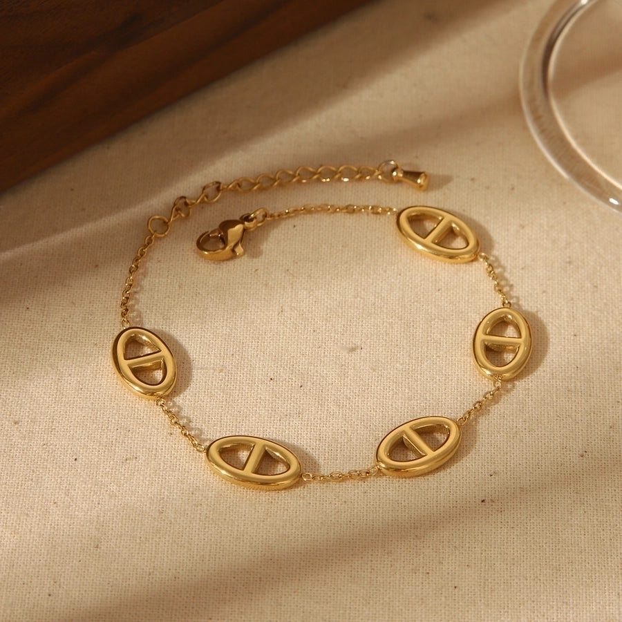 Pig Nose Bracelet/Jewelry Set [304 Stainless Steel, 18K Gold Plated]