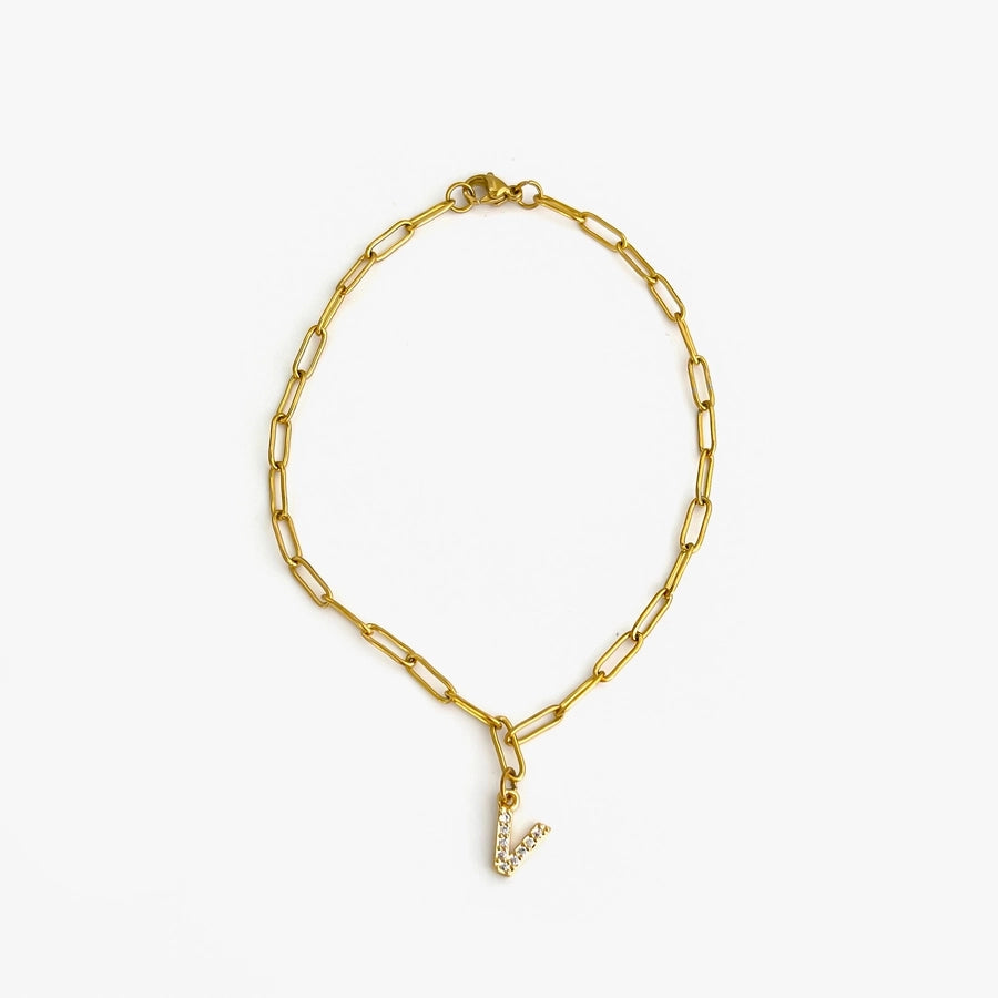 Letter Link Chain Anklet [316L Stainless Steel, 18K Gold Plated]