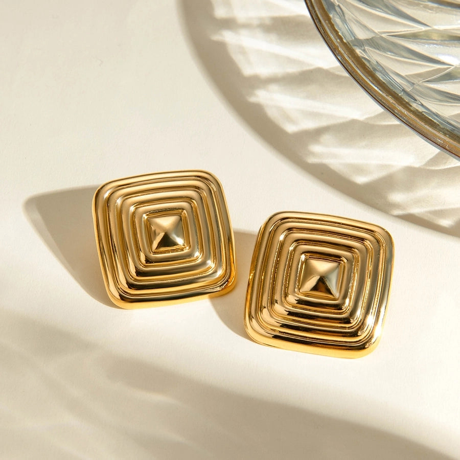 Square Plating Earrings [304 Stainless Steel,18K Gold Plated]