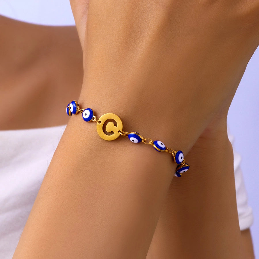 Letter Devil's Eye Resin Bracelet [201 acero inoxidable]