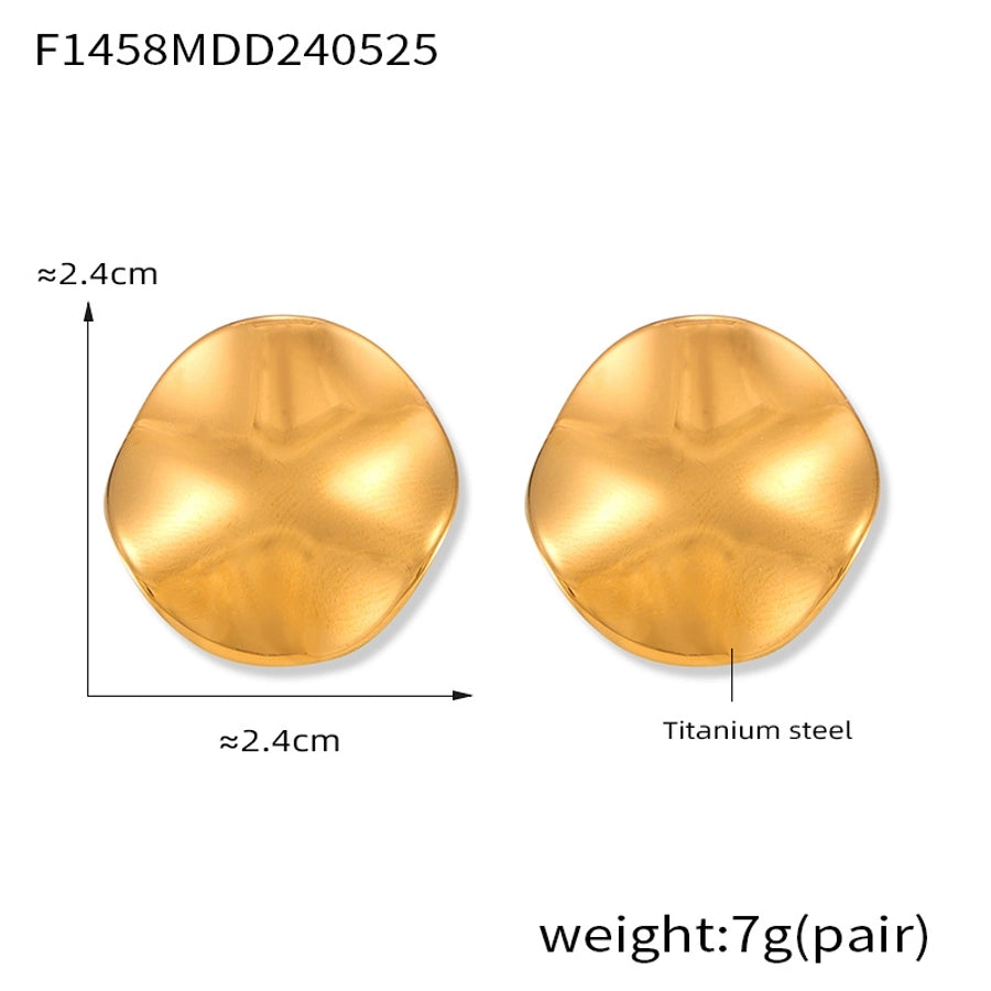 Flat Round Pleated Earrings [304 Stainless Steel,18K Gold Plated]