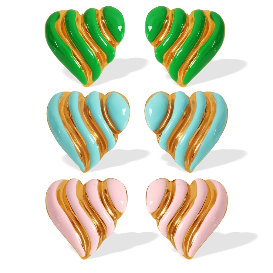 Heart Shape Enamel Epoxy Earrings [304 Stainless Steel,18K Gold Plated]