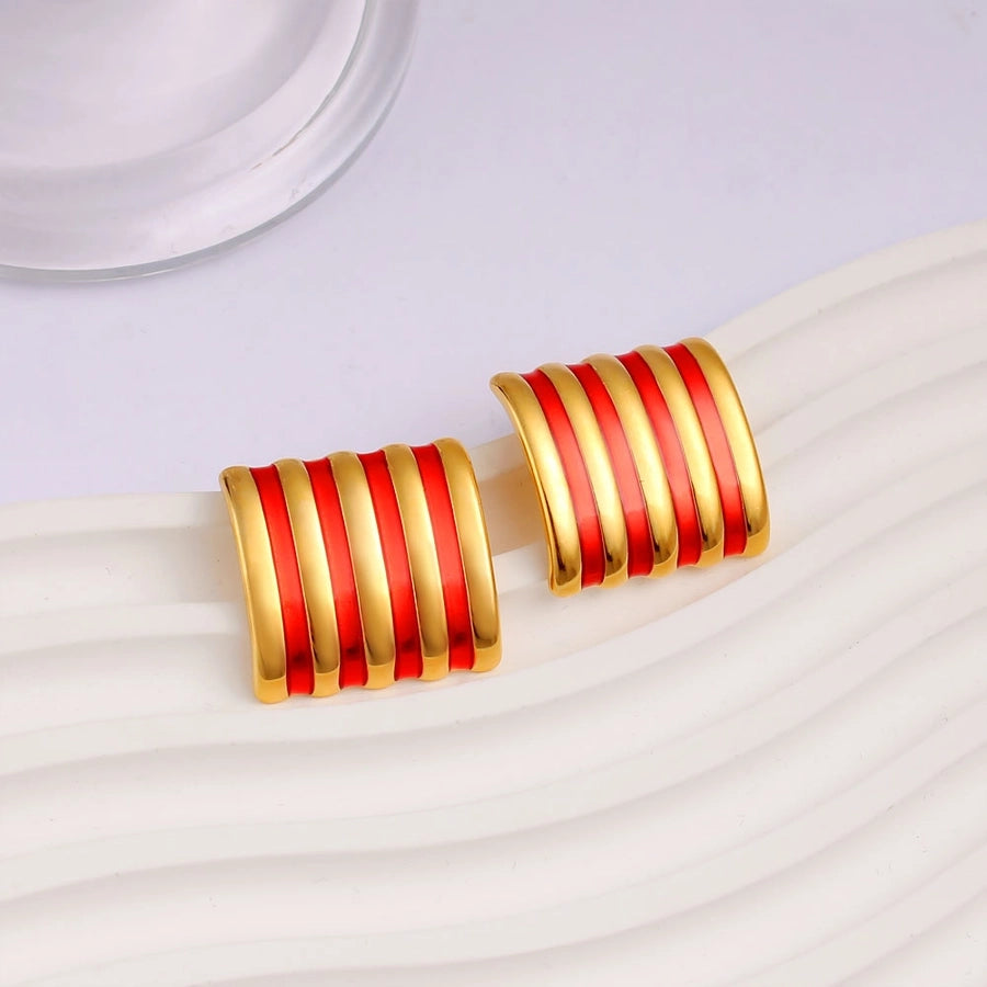 Retro Stripe Ear Studs [304,316 Stainless Steel,18K Gold Plated]