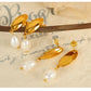 Freshwater Pearl Oval Drop Earrings [304 Stainless Steel,18K Gold Plated]