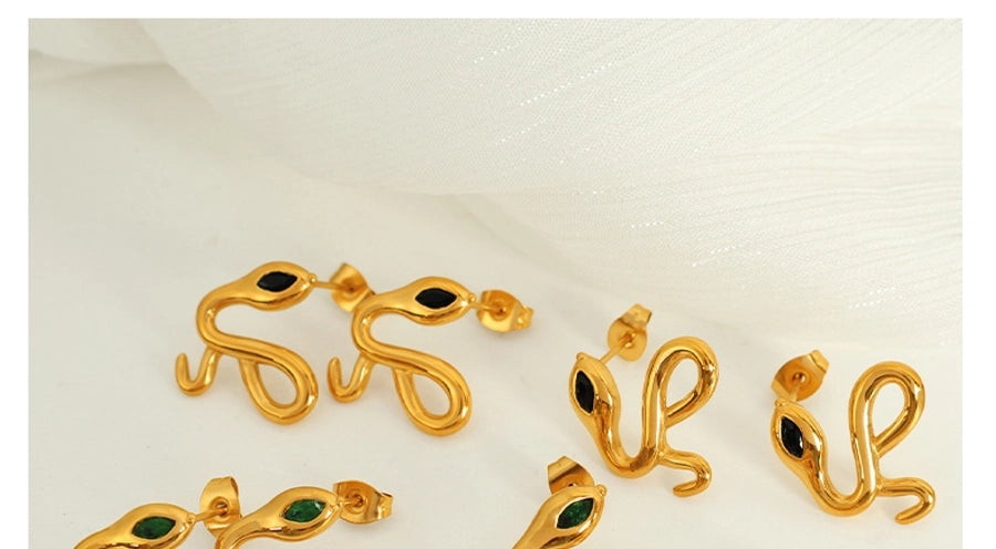 Snake Rhinestones Earrings [304 Stainless Steel,18K Gold Plated]