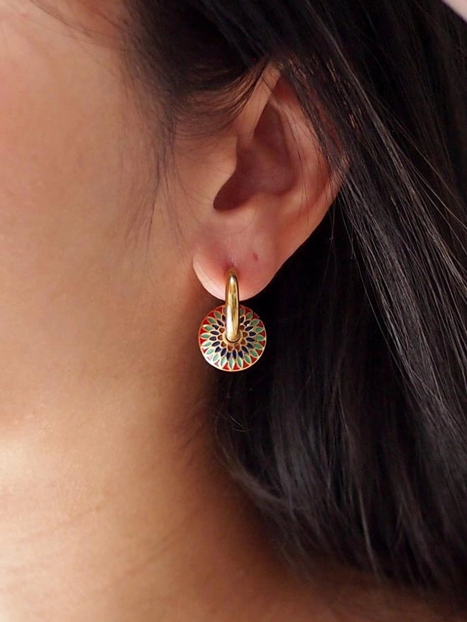 Ethnic Style Round Earrings [304 Stainless Steel, 18K Gold Plated]